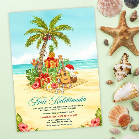 Invitation Mele Kalikimaka Hawaiian Christmas Watercolor