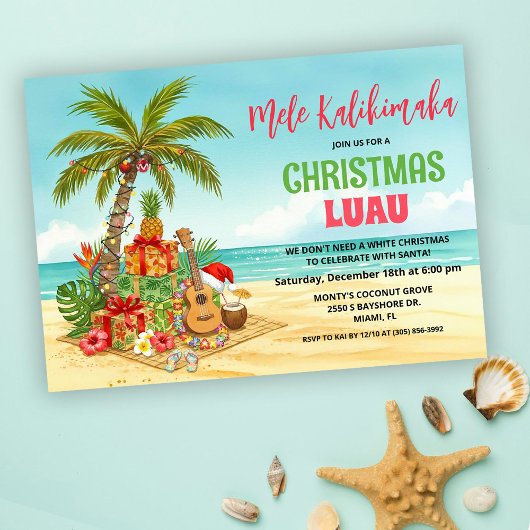 Invitation Mele Kalikimaka Noël Hawaïen Aquarelle