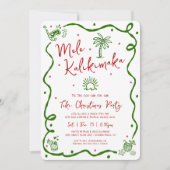 Invitation Mele Kalikimaka Red Green Hand Drawn Fun Christmas (Devant)