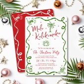 Invitation Mele Kalikimaka Red Green Hand Drawn Fun Christmas