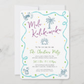 Invitation Mele Kalikimaka Teal Purple Green Doodle Christmas (Devant)