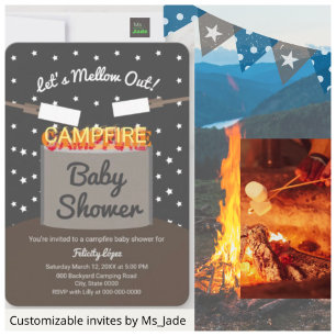 Invitation Mellow Out Marshmallow Campfire Baby shower