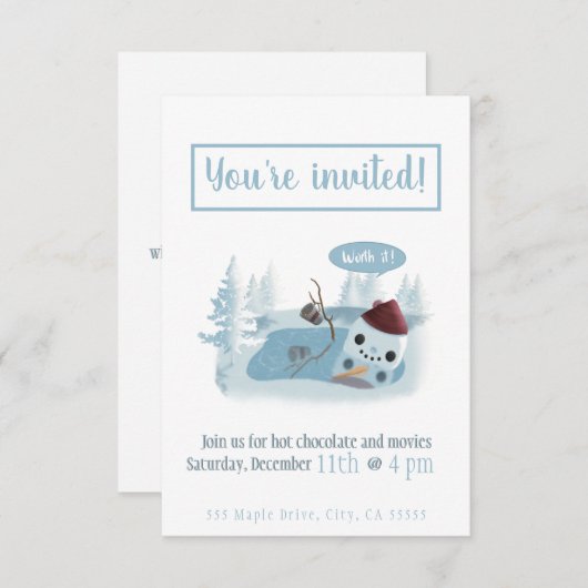 Invitation Melting Snowman avec cacao (Devant / Derrière)