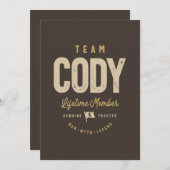 Invitation Membre à vie de l'équipe Cody Nom personnalisé  (Devant / Derrière)