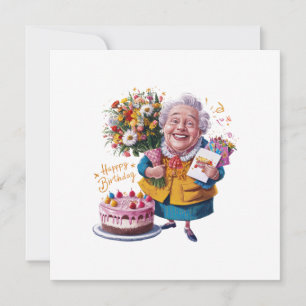 Invitation Mémé à vélo avec gâteau et ballons