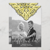 Invitation Même Amour Différente Date Mariage damassé Invitat (Devant / Derrière)