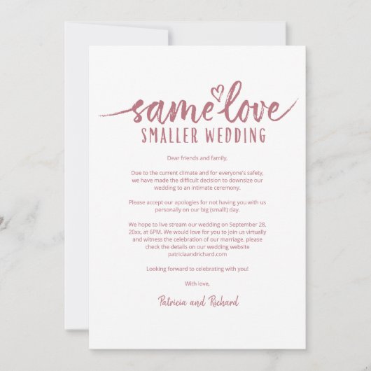 Invitation Même amour, mariage plus petit, réduction de maria (Devant)
