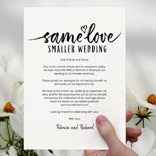 Invitation Même amour, mariage plus petit, réduction de maria