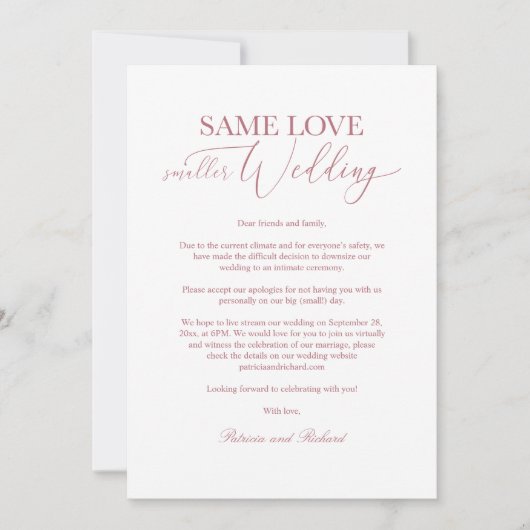 Invitation Même amour Mariage plus petit réduire Mariage élég (Devant)