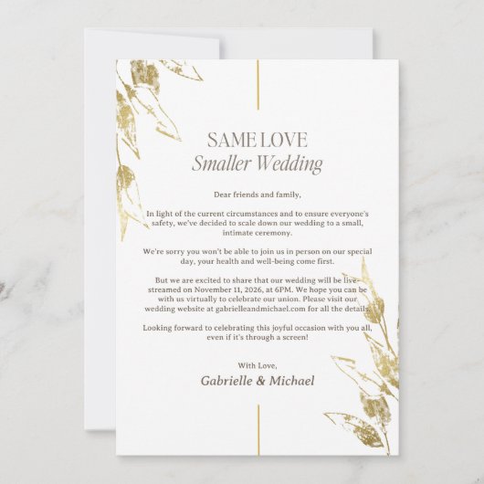 Invitation Même Amour Plus Petit Mariage Réduction Taille Or  (Devant)