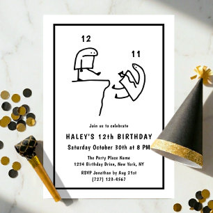 Invitation Mème amusant Humour Simple Noir Blanc 12e annivers