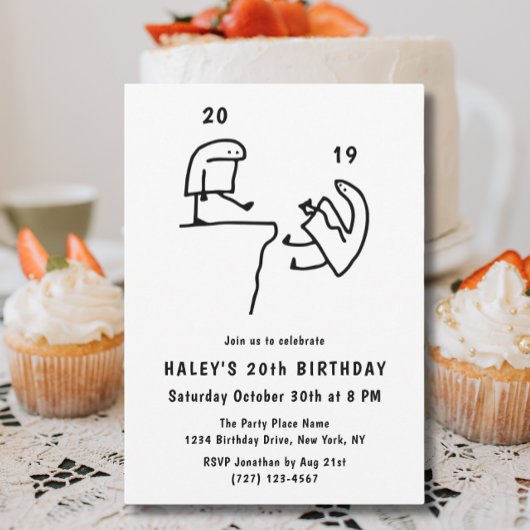 Invitation Mème amusant Humour simple noir blanc 20e annivers