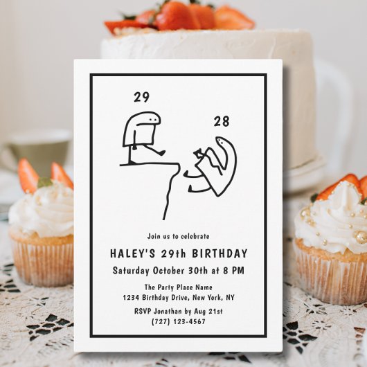 Invitation Mème amusant Humour Simple Noir Blanc 29e Annivers