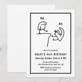 Invitation Mème amusant Humour Simple Noir Blanc 46e Annivers (Devant / Derrière)