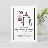 Invitation Mème amusant Simple Noir & Blanc 100e anniversaire (Debout devant)