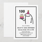 Invitation Mème amusant Simple Noir & Blanc 100e anniversaire (Devant / Derrière)