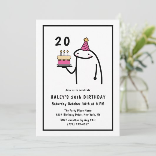 Invitation Mème amusant Simple Noir & Blanc 20e anniversaire (Debout devant)