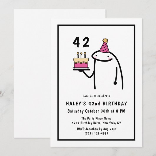 Invitation Mème amusant Simple Noir & Blanc 42e Anniversaire (Devant / Derrière)