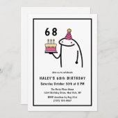 Invitation Mème amusant Simple Noir & Blanc 68e anniversaire (Devant / Derrière)
