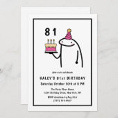 Invitation Mème amusant Simple Noir & Blanc 81ème Anniversair (Devant / Derrière)