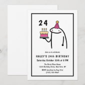 Invitation Mème drôle Simple Anniversaire 24 ans Noir & Blanc (Devant / Derrière)