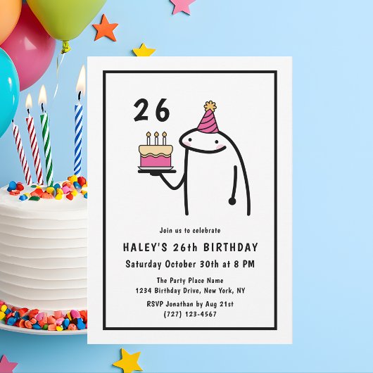 Invitation Mème Drôle Simple Anniversaire 26 Ans Noir & Blanc