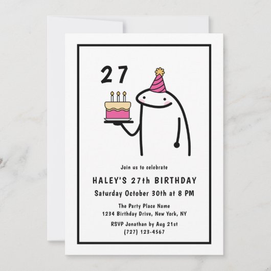 Invitation Mème Drôle Simple Anniversaire 27 Ans Noir & Blanc (Devant)