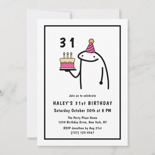 Invitation Mème Drôle Simple Anniversaire 31 Ans Noir & Blanc (Devant)