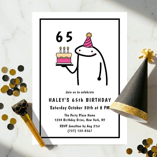 Invitation Mème drôle Simple Anniversaire 65 ans Noir & Blanc