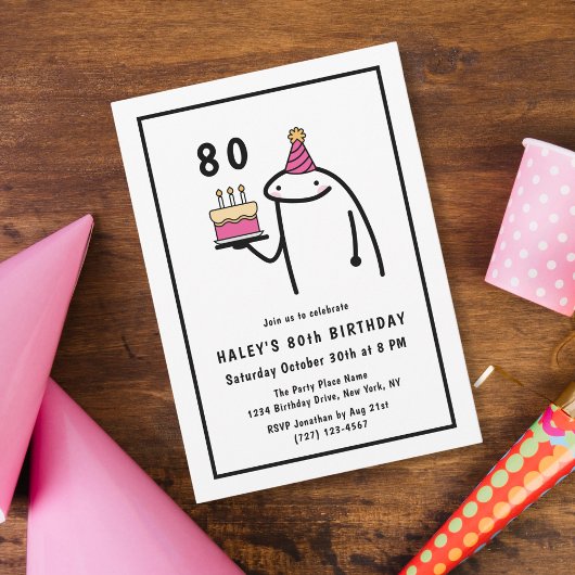Invitation Mème drôle Simple Anniversaire 80 ans Noir & Blanc