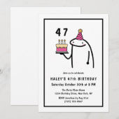 Invitation Mème drôle simple noir et blanc 47ème anniversaire (Devant / Derrière)