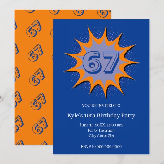 Invitation Mème personnalisé bleu 67 (Devant / Derrière)