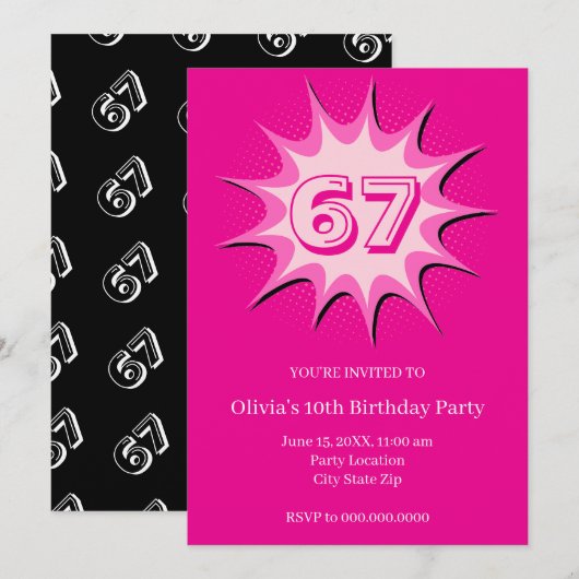 Invitation Mème personnalisé rose 67 (Devant / Derrière)