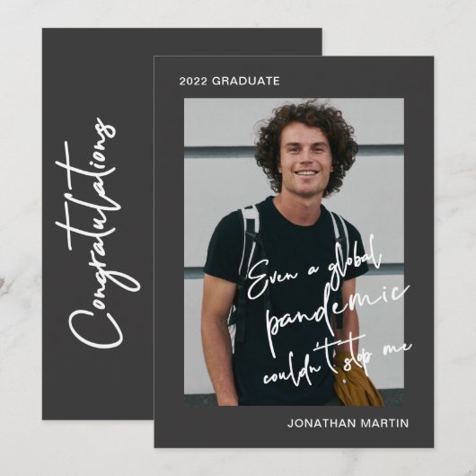 Invitation Même une fête de graduation en gris photo pandémiq (Devant / Derrière)