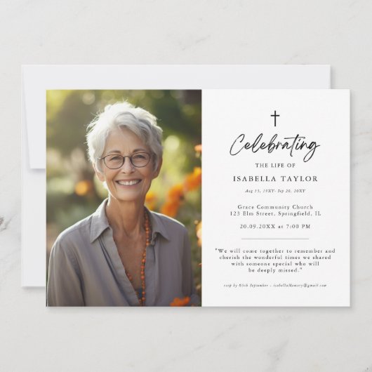 Invitation Mémorial chrétien Croix funéraire Photo (Devant)