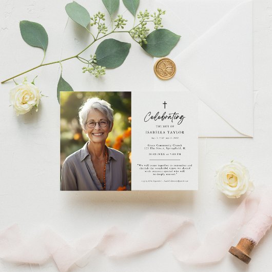 Invitation Mémorial chrétien Croix funéraire Photo