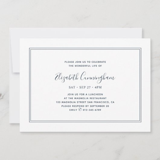 Invitation Memorial Classic Simple Chic Elegant Frame (Devant)