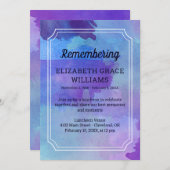 Invitation Mémorial commémoratif de l'aquarelle bleu pourpre (Devant / Derrière)