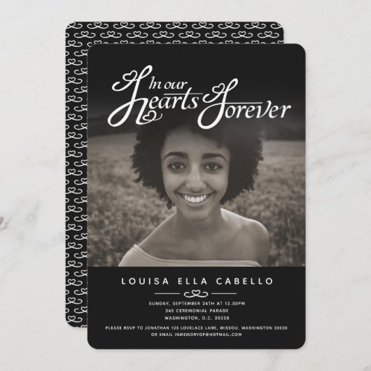 Invitation Mémorial dans les coeurs photo funérailles invitat (Devant / Derrière)