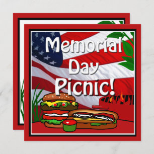 Invitation Memorial Day BBQ Grill Pique-nique Hamburger Hotdo