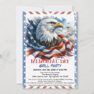 Invitation Memorial Day BBQ Party Grill arrière patriotique
