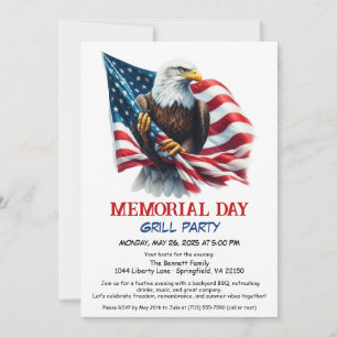 Invitation Memorial Day BBQ Party Grill arrière patriotique