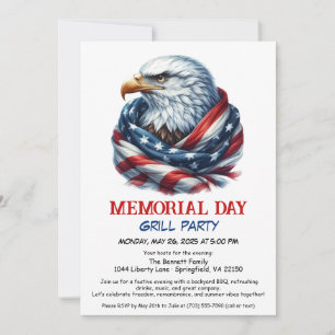 Invitation Memorial Day BBQ Party Grill arrière patriotique