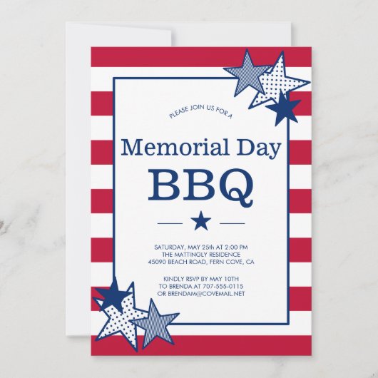Invitation Memorial Day Bold Stars and Stripes Patriotic BBQ (Devant)