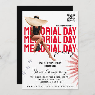 Invitation Memorial Day Event Girl Patriotic Party Flyers