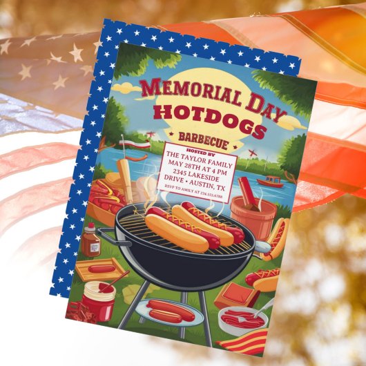 Invitation Memorial Day Hot Dogs Barbeque Party