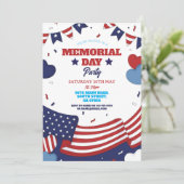 Invitation Memorial Day Party American Red White Blue Stars (Debout devant)
