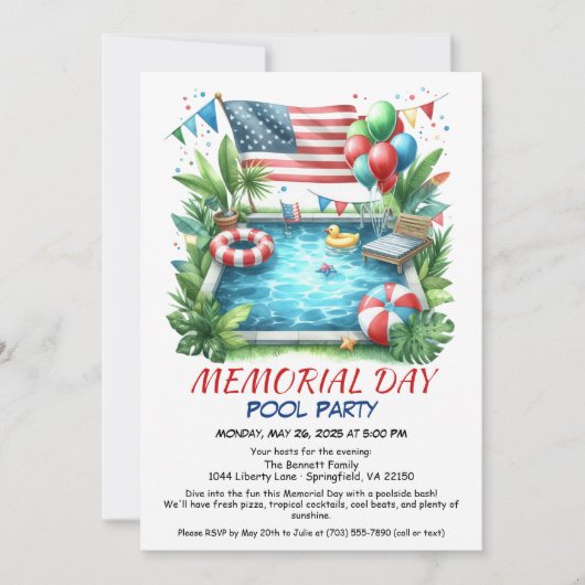 Invitation Memorial Day Pool Party | Summer Bash (Devant)