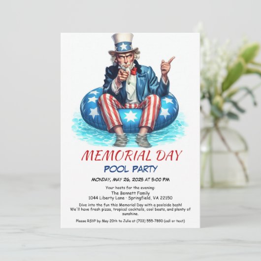 Invitation Memorial Day Pool Party | Summer Bash (Debout devant)