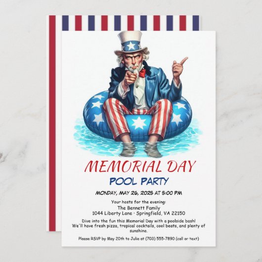 Invitation Memorial Day Pool Party | Summer Bash (Devant / Derrière)
